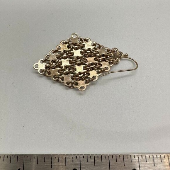 Marilyn Schiff 2" Pierced Earrings Gold Tone Mesh Diamond Shape Dangles New - Picture 9 of 9